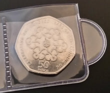 Load image into Gallery viewer, close up view of 50 pence coin in sliding strip album